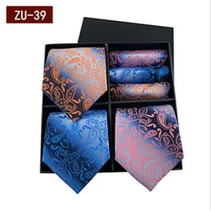 2021 Regular Men Ties and Hanky Set Custom Men Necktie Set Gift Box Luxury Mens Ties and Pocket Square Set