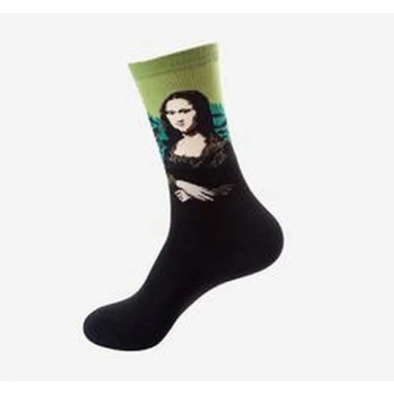 Custom Logo Wholesale Knitted Woven Fashion Colorful Fun Crew Cotton Popular Oil Painting Mens Funny Socks