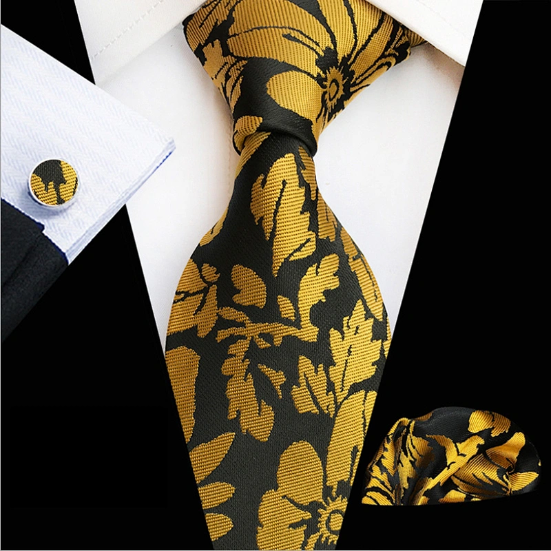 Wholesale Men Ties and Hanky Set Fashion Purple Neckties With Pocket Squares Paisley Tie Pocket Square and Cufflink Set