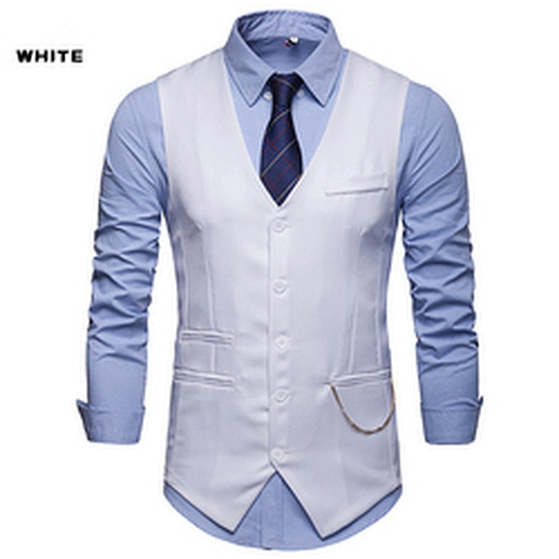 Casual Men Vest Waistcoat Formal Single Breasted Suit Vest Men Solid Cotton Chalecos Para Hombre With Chains