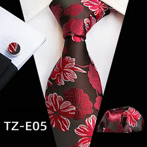 Luxury Necktie Set Gift Box Custom Floral Tie Pocket Square And Cufflink Set Polyester Wovenl Mens Neck Tie Set Box