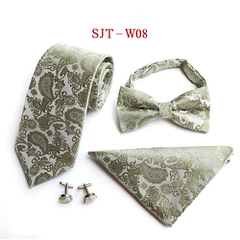 Custom Tie Pocket Square And Cufflink Set Fashion Mens Neck Tie Set Casual Paisley Bow Tie Necktie Set Gift Box