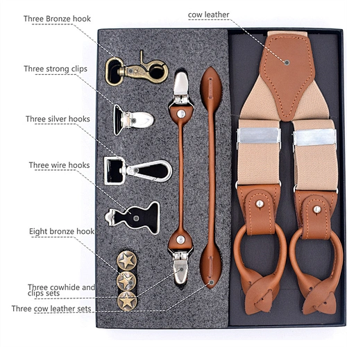 Latest Business Men Suspenders Luxury Multi-Function Suit 8 Kinds Of Clips Suspenders DIY Leather Suspender For Men Gift