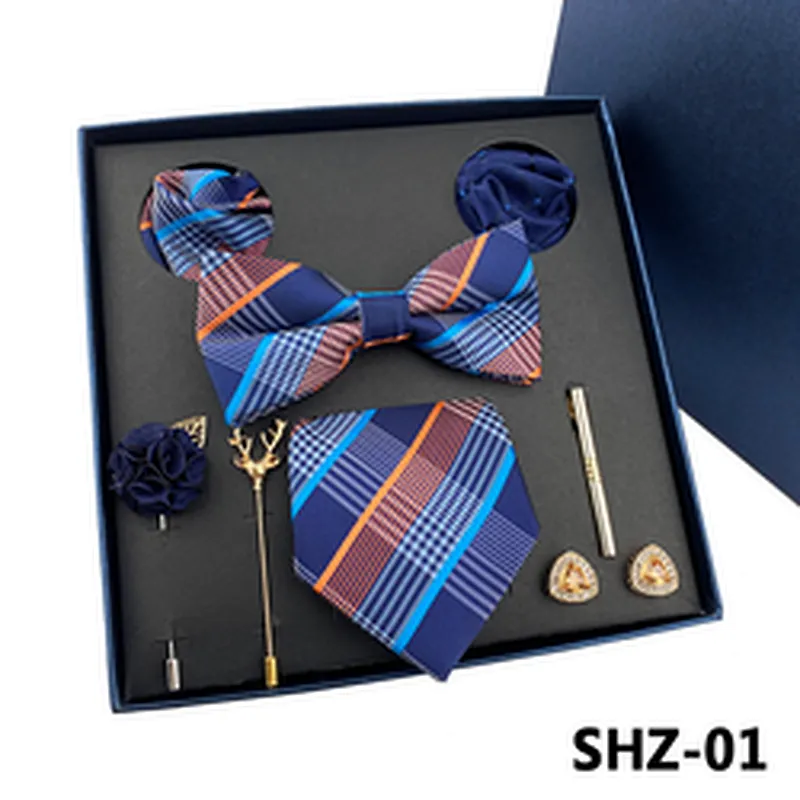 Solid Costume Cravate 8 Pieces Fashion Necktie Set Gift Box Luxury Mens Tie Sets Gift Box Paisley Neck Tie Gift Set