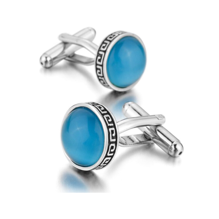 Custom Concise Style Souvenir Accessory Blue Blank Cufflinks Cuff Links or Tie Clips Custom Color Brass