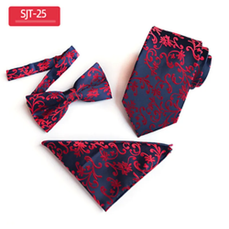 Fashion Neckties with Pocket Square Casual Dot Men Ties and Hanky Set Party Men Bow Tie Set Handkerchief Set