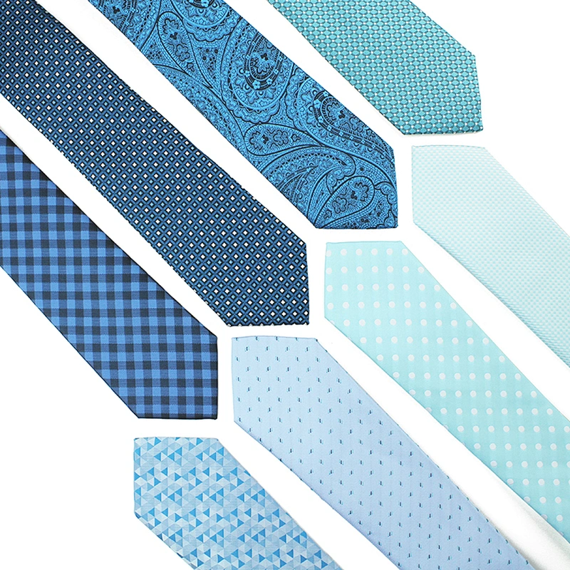 Fresh stylish polyester ties custom Navy blue gravatas slim Silk Jacquard woven grid men neckties set