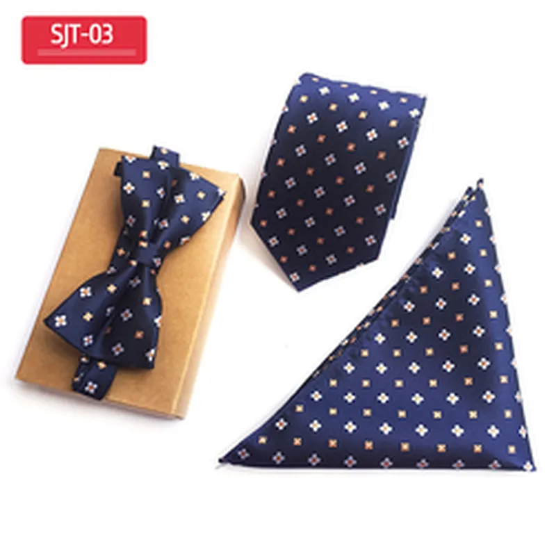 Fashion Neckties with Pocket Square Casual Dot Men Ties and Hanky Set Party Men Bow Tie Set Handkerchief Set