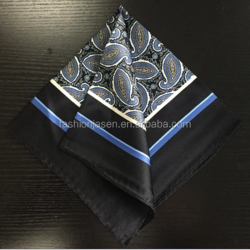 Wholesale mens hand Printing 100% silk satin Pocket Squares