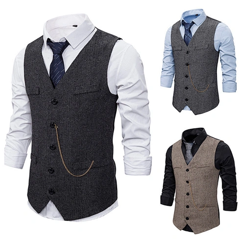 Formal Men's Vests & Waistcoats Suits Casual Cotton Men's Innerwear Vest Solid Chalecos Hombre With Chains