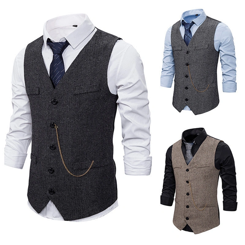 Formal Men's Vests & Waistcoats Suits Casual Cotton Men's Innerwear Vest Solid Chalecos Hombre With Chains