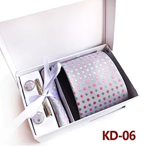 Luxury Tie Clip Pocket Square and Cufflink Set Gift Box Custom Men Ties and Hanky Set Dot Neckties with Pocket Squares