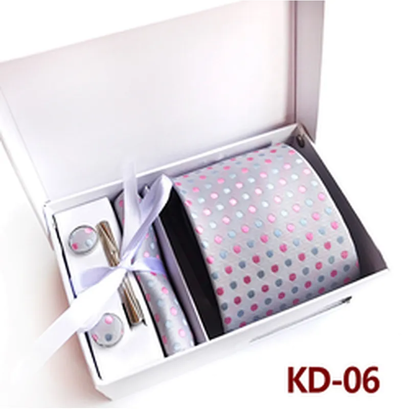Luxury Tie Clip Pocket Square and Cufflink Set Gift Box Custom Men Ties and Hanky Set Dot Neckties with Pocket Squares