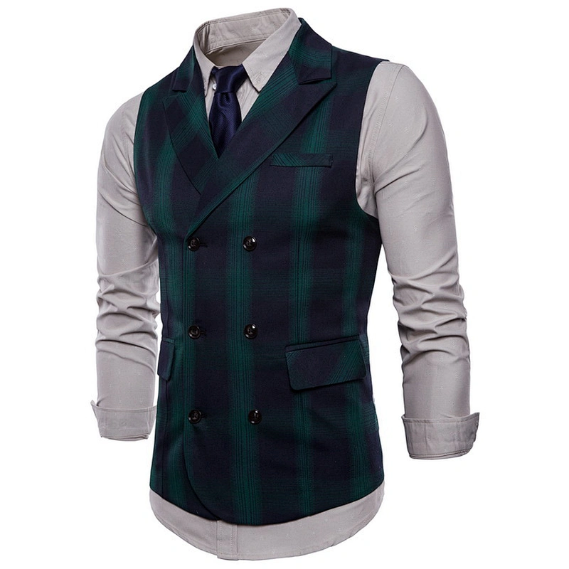 Formal Lattice Suit Vest Men Double Breasted Gilet Vest Red Cotton Men Vest Waistcoat