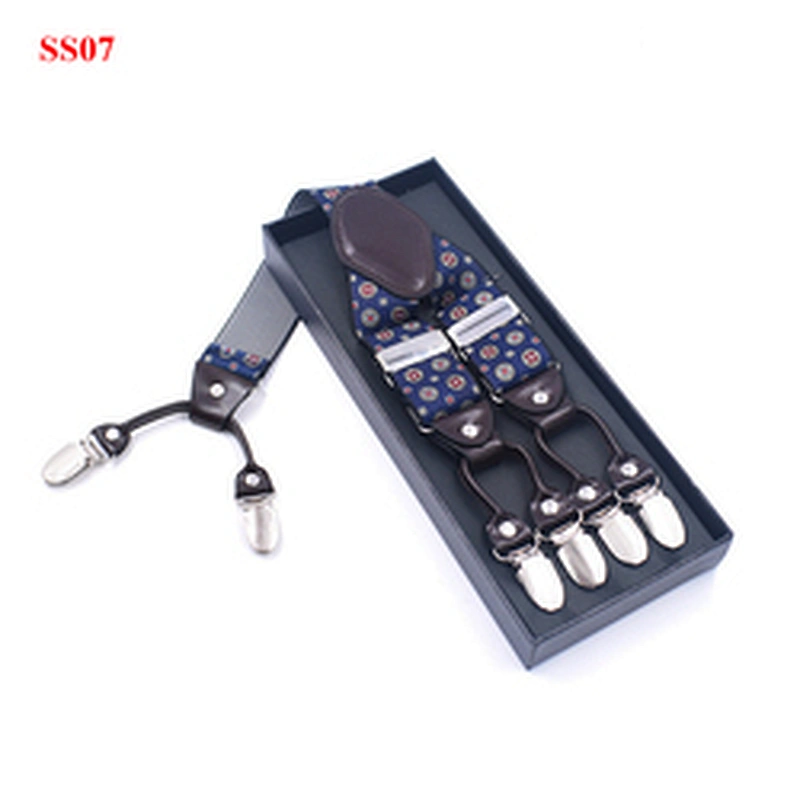 Wholesale 3.5cm width elastic adjustable Printing 6 Clip Y Shape  Suspenders For Men Trousers