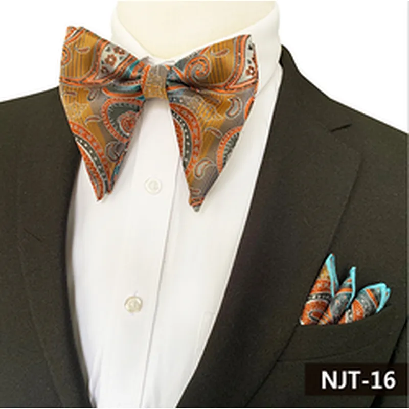 Classic Mens Bow Ties and Hanky Sets Custom Pocket Squares for Men Paisley Men Bow Tie Sets Handkerchief Set
