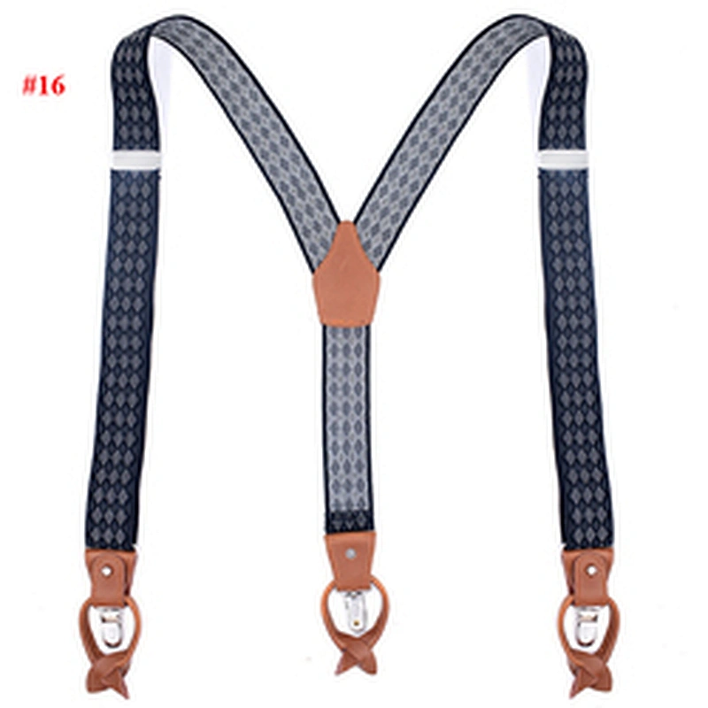 latest 3.5cm width elastic 6 button men's strap clip Dual-use Brown Leather Adjustable suspenders for dress trousers