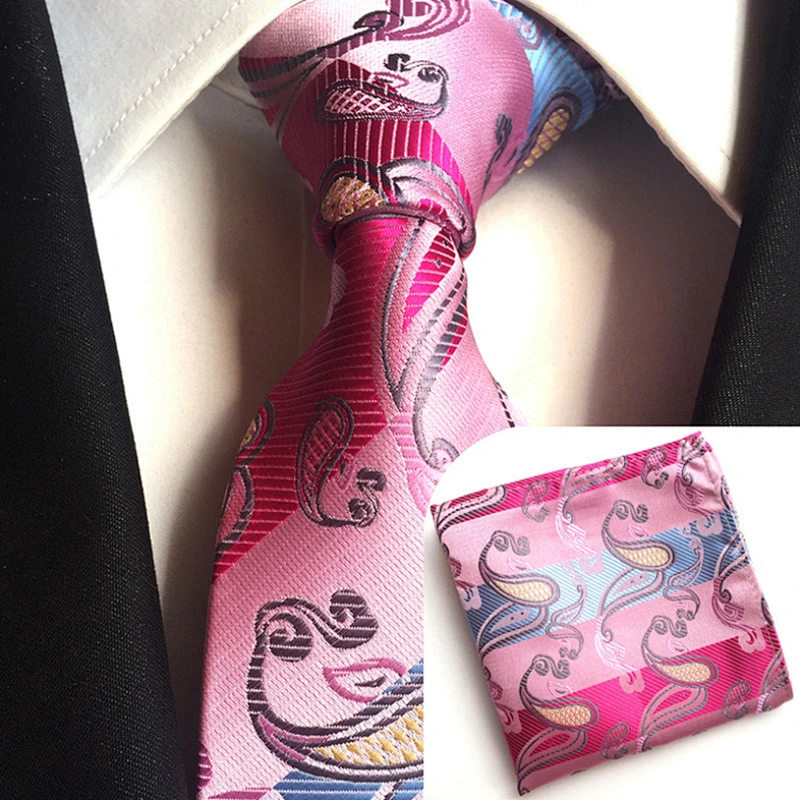 Fashionl Paisley Neckties with Pocket Square Custom Ensemble Cravate Mouchoirs Wholesale Men Ties and Hanky Set