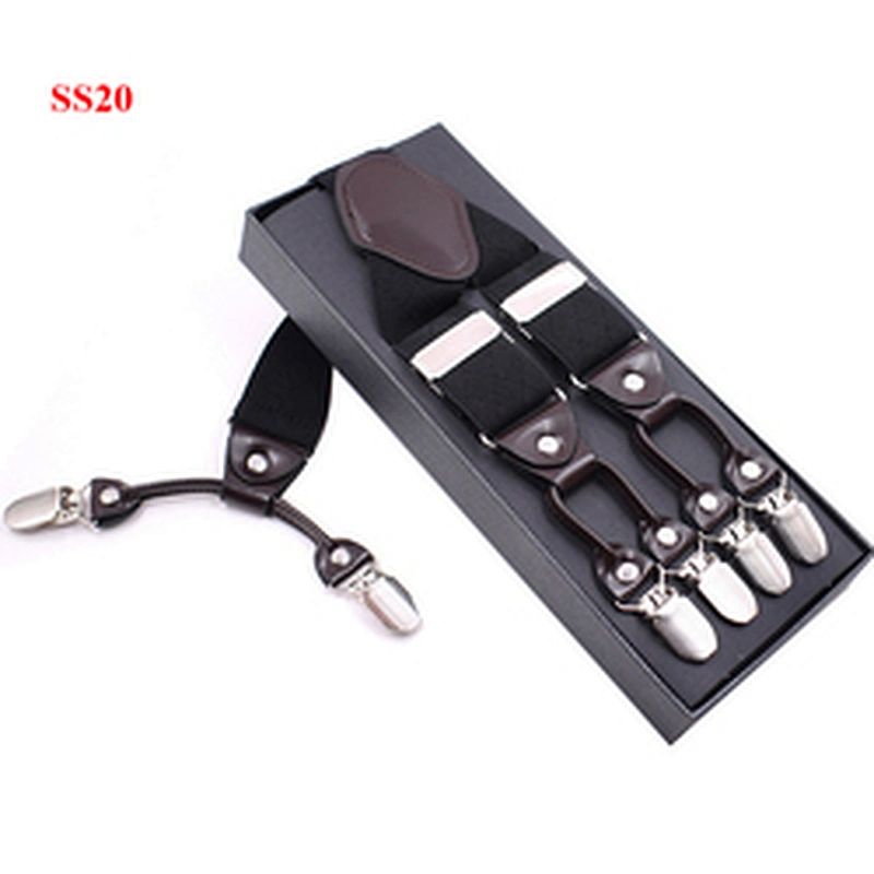 Wholesale 3.5cm width elastic adjustable Jacquard Woven 6 Clip Y Shape solid color Suspenders For Men Trousers