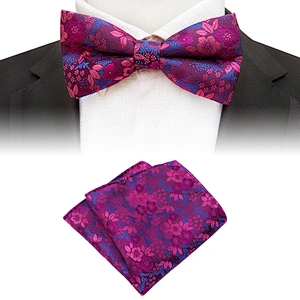Floral Men Bow Tie Sets Handkerchief Set Custom Mens Bow Ties and Hanky Sets Fashion Pocket Squares for Men
