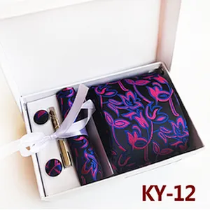 Custom Neckties With Pocket Squares Fashion Men Ties and Hanky Set Paisley Tie Clip Pocket Square and Cufflink Set Gift Box