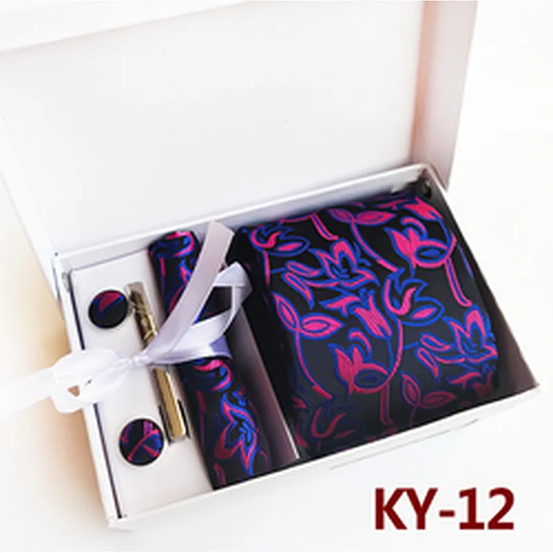 Custom Neckties With Pocket Squares Fashion Men Ties and Hanky Set Paisley Tie Clip Pocket Square and Cufflink Set Gift Box