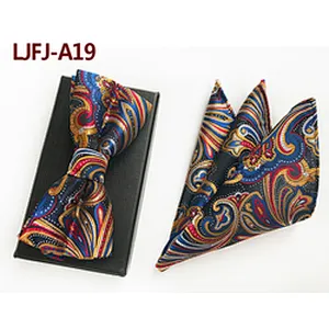 Paisley Mens Bow Ties and Hanky Sets Fashion Red Men Bow Tie Sets Handkerchief Set Custom Pocket Squares for Men