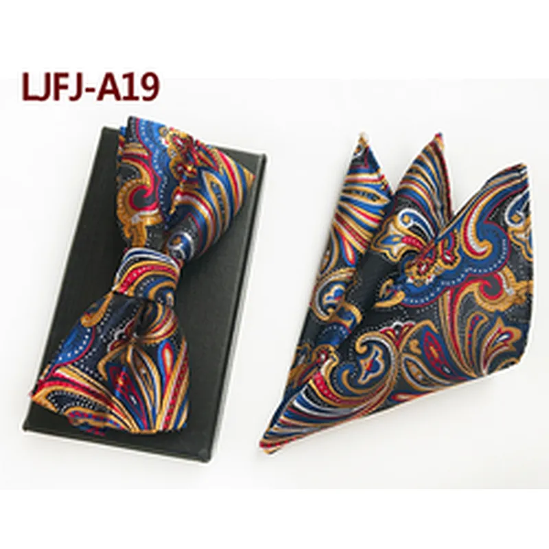 Paisley Mens Bow Ties and Hanky Sets Fashion Red Men Bow Tie Sets Handkerchief Set Custom Pocket Squares for Men