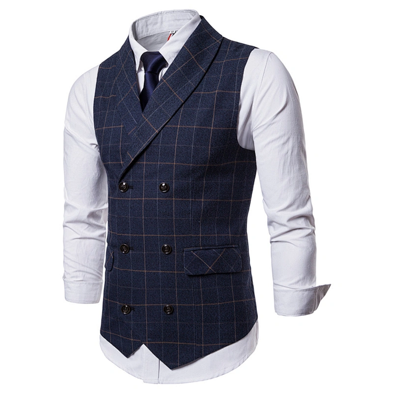 Slim Fit Business Clothes Formal Plaid Men Vest Waistcoat Cotton Suit Vest Men Chalecos Hombre Double Breasted