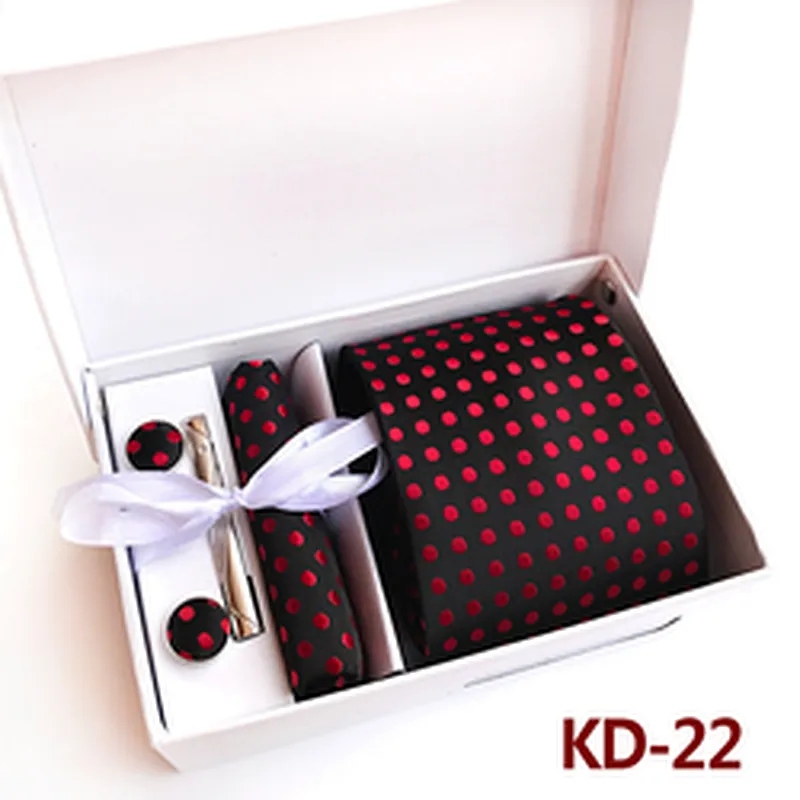 Luxury Tie Clip Pocket Square and Cufflink Set Gift Box Custom Men Ties and Hanky Set Dot Neckties with Pocket Squares