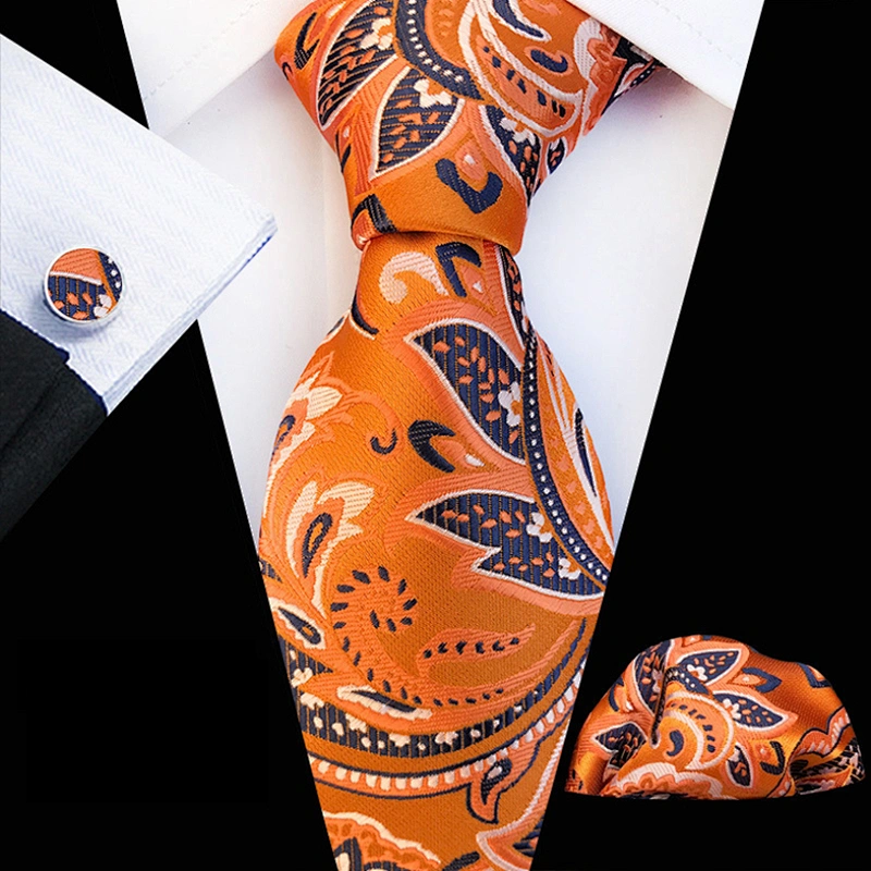 Custom Floral Tie Pocket Square And Cufflink Set Luxury Necktie Set Gift Box Polyester Wovenl Mens Neck Tie Set Box