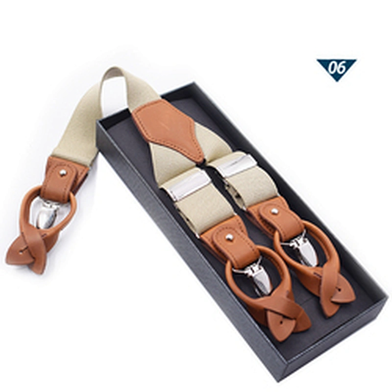 Wholesale custom Men's 6-Piece Button Adult Strap Dual-use Brown Leather Casual Suspenders