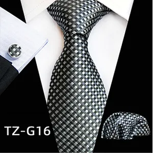 Wholesale Men Ties and Hanky Set Luxury Tie and Cufflinks Set Striped Neckties with Pocket Squares Ensemble Cravate