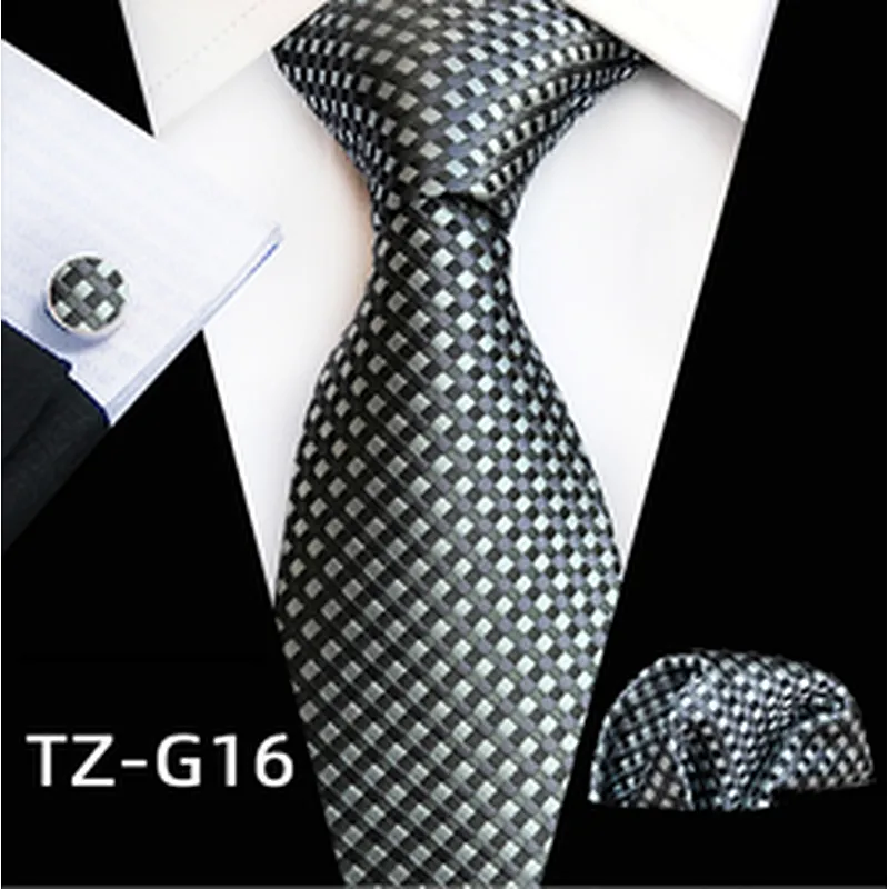 Wholesale Men Ties and Hanky Set Luxury Tie and Cufflinks Set Striped Neckties with Pocket Squares Ensemble Cravate