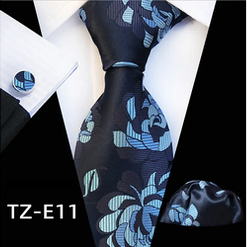 Floral Necktie Set Gift Box Custom Luxury Tie Pocket Square And Cufflink Set Jacquard Woven Mens Neck Tie Set Box