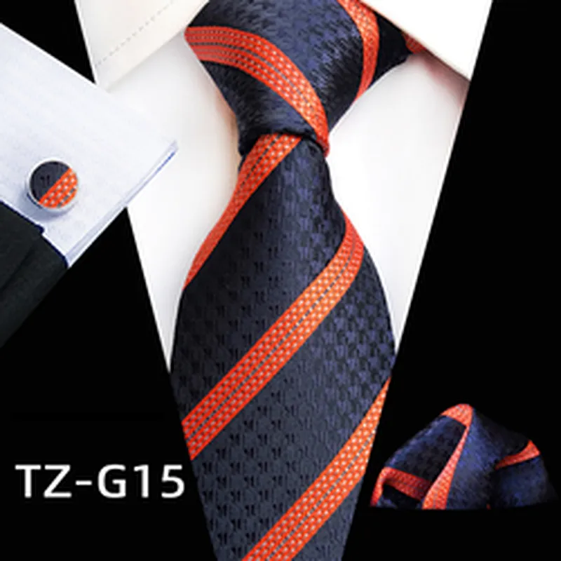 Wholesale Men Ties and Hanky Set Luxury Tie and Cufflinks Set Striped Neckties with Pocket Squares Ensemble Cravate