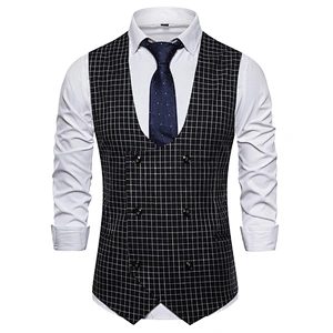 Casual Men Vest Waistcoat Formal Plaid Suit Vest Men Double Breasted Cotton Chalecos Hombre