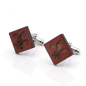 High Quality Mens Novelty Wooden Cufflinks Cuff Links or Tie Clips Mens Jewelry Brass White Steel Printing