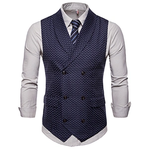 Smart Casual Black Suit Vest Men Double Breasted Gilet Vest Formal Dot Men Vest Waistcoat