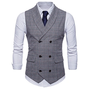 Smart Casual Men's Vests & Waistcoats Formal Suits Vest Chalecos Hombre Cotton Plaid Men's Innerwear Vest