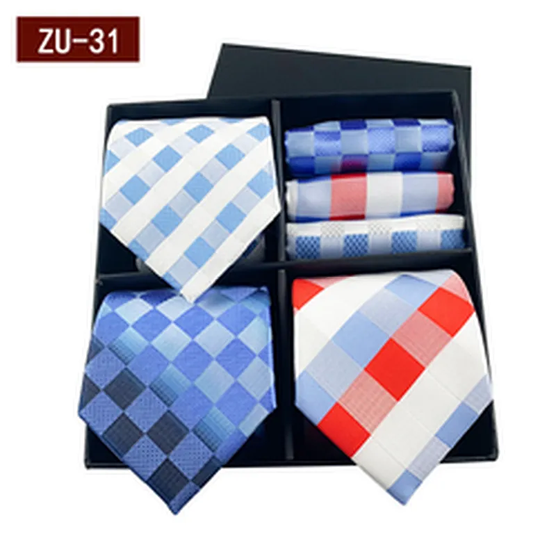2021 Regular Men Ties and Hanky Set Custom Men Necktie Set Gift Box Fashion Mens Ties and Pocket Square Set