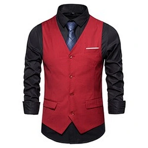 Casual Suit Vest Men Formal Solid Gilet Vest Double Breasted Cotton V-neck Men Vest Waistcoat