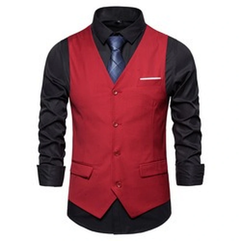 Casual Suit Vest Men Formal Solid Gilet Vest Double Breasted Cotton V-neck Men Vest Waistcoat