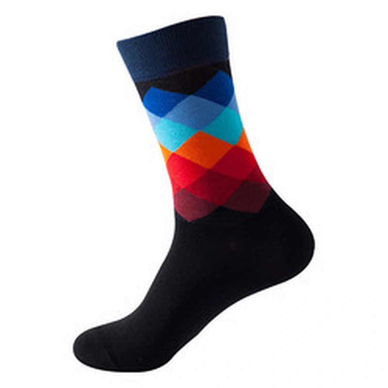 Wholesale custom cotton men colorful funny socks diamond pattern socks