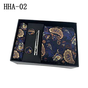 Fashion Tie Clip Pocket Square and Cufflink Set Gift Box Custom Men Ties and Hanky Set Floral Neckties With Pocket Squares
