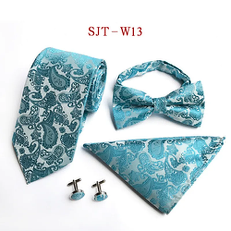 Paisley Bow Tie Necktie Set Gift Box Fashion Mens Neck Tie Set Wholesale Tie Pocket Square And Cufflink Set
