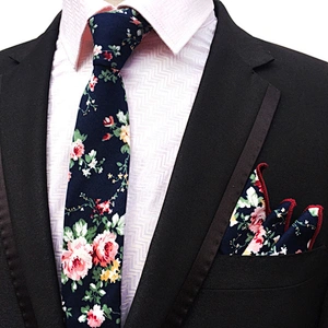 Floral Neckties with Pocket Squares Casual Neck Ties For Men Classic Men Ties and Hanky Set