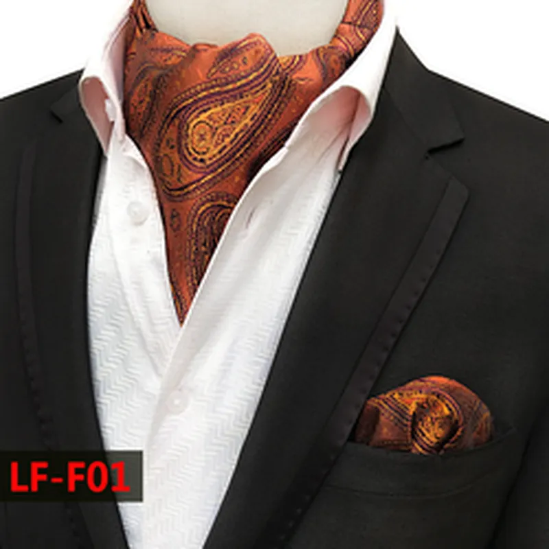 Fashion Paisley Folard Mens Ascot Casual Cravate Homme Polyester Handkerchief for Men Jacquard Woven Hanky Set