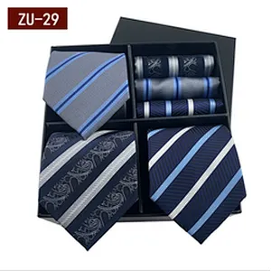 2021 Regular Men Ties and Hanky Set Custom Mens Ties and Pocket Square Set Fashion Men Necktie Set Gift Box