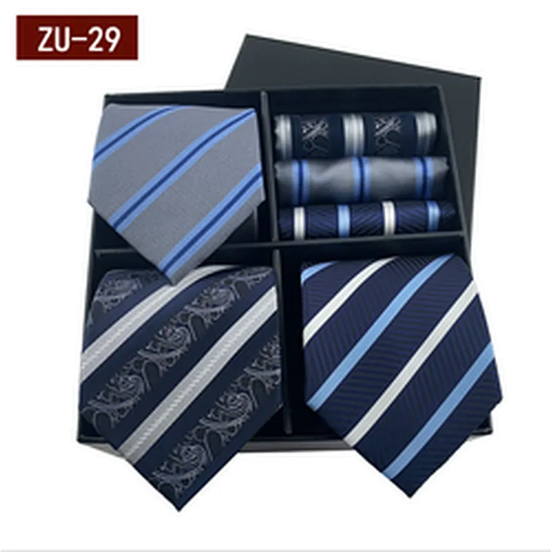 2021 Regular Men Ties and Hanky Set Custom Mens Ties and Pocket Square Set Fashion Men Necktie Set Gift Box